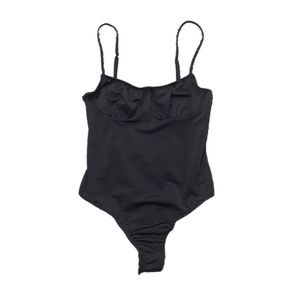 Danielle Bernstein black tank strap thong ruched cup bodysuit - new with tags